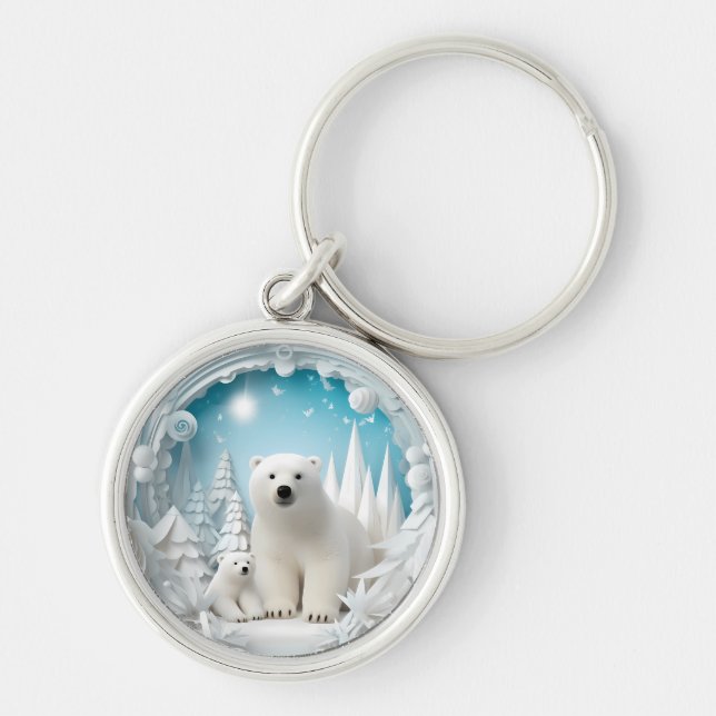 Porte-clés Ours polaire avec petit Océan Arctique Hiver blanc (Devant)