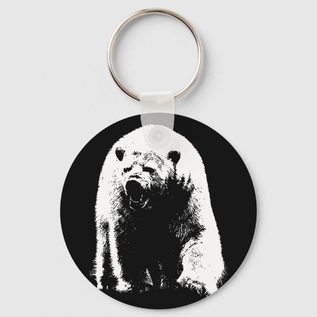 Porte-clés Ours polaire noir et blanc Pop Art (Recto)