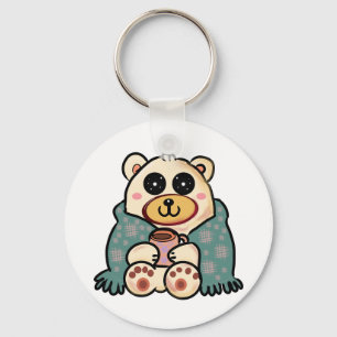 Porte-clés Ours polaire personnalisé avec café   Art mignon d