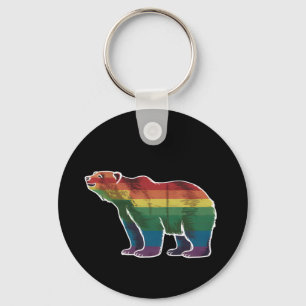 Porte-clés Ours Polaire Rétro Arc-en-Ciel Lesbienne LGBT Fier
