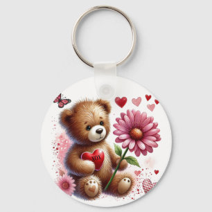 Porte-clés Ours Teddy Avec Coeur Saint-Valentin Rouge