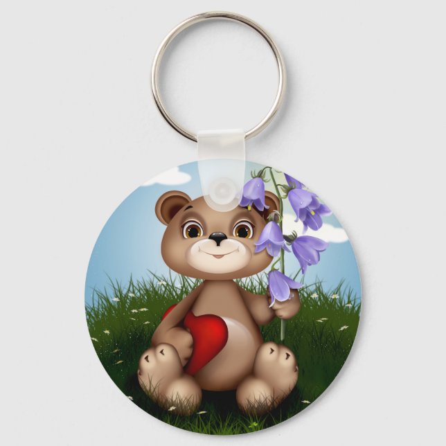 Porte-clés Ours tenant un bouquet de fleurs-30926 (Recto)
