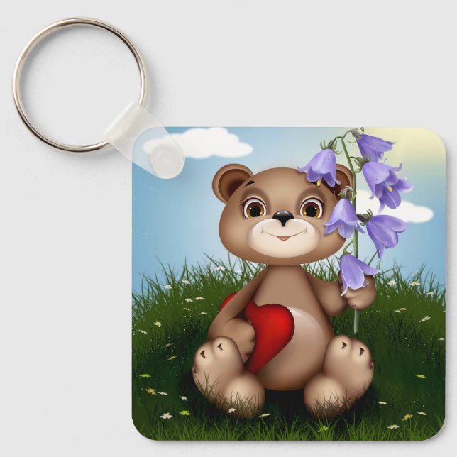 Porte-clés Ours tenant un bouquet de fleurs-30926 (Recto)