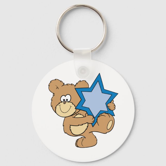 Porte-clés ourson de Hanouka mignon tenant l'étoile de David (Recto)
