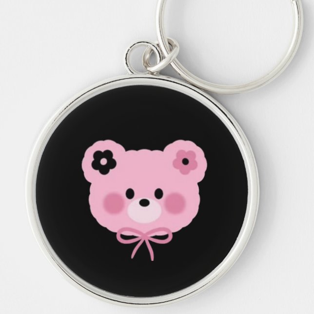 Porte-clés ourson rose et noir mignon (Devant)