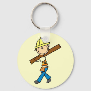 Porte-clés Ouvrier du bâtiment avec du bois de construction