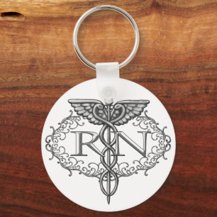 Porte-clés Oval Caduceus RN Nurse custom name keychain