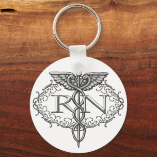 Porte-clés Oval Silver Caduceus RN Nurse Basic Round Porte -