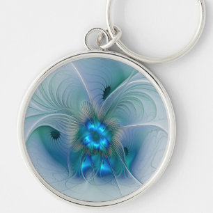 Porte-clés Ovations debout, fractale abstraite bleu turquoise