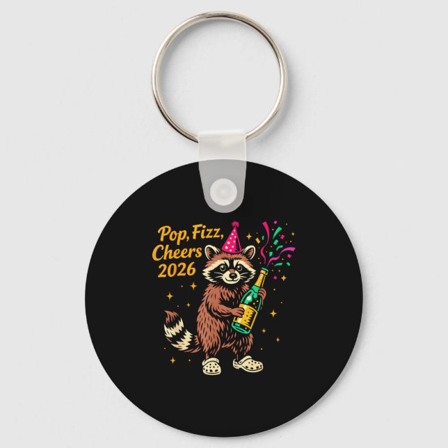 Porte-clés P Fizz Cheers 2026 Funny Raccoon New Year Design  (Recto)