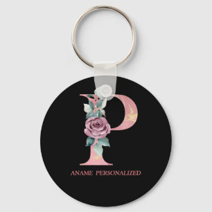 Porte-clés P Floral Monogramme Nom Lettres Pink Agate Porte -