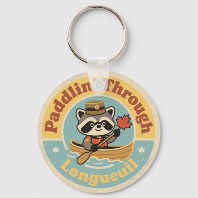Porte-clés Pagayer à travers Longueuil avec un raton laveur a (Recto)