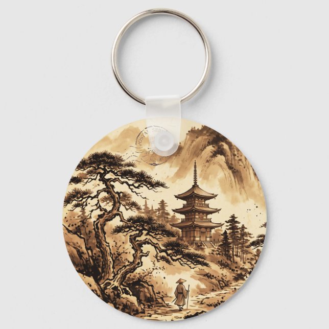 Porte-clés pagode japonaise vintage (Recto)