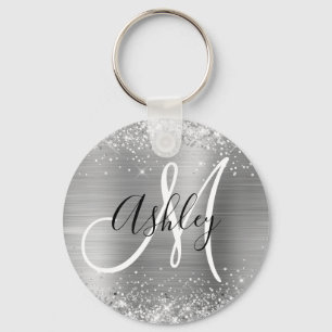 Porte-clés Pailleté Argenté Monogrammé Noir et Blanc