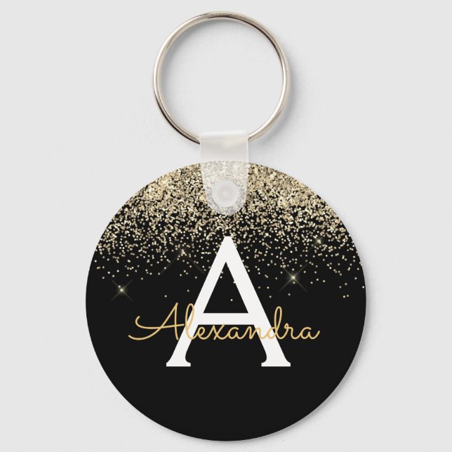 Porte-clés Pailleté de luxe Monogramme Or Noir (Recto)