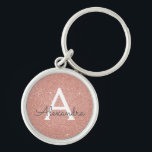 Porte-clés Pailleté de rose en or rose et monogramme scintill<br><div class="desc">Pailleté de rose en or rose et élégant porte-clés scintillant. Ces porte-clés peuvent être personnalisés pour inclure votre initiale et votre prénom et sont un cadeau parfait pour une douche de mariage,  une soirée d'enterrement de vie de jeune fille ou un anniversaire.</div>