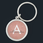Porte-clés Pailleté de rose en or rose et monogramme scintill<br><div class="desc">Pailleté de rose en or rose et élégant porte-clés scintillant. Ces porte-clés peuvent être personnalisés pour inclure votre initiale et votre prénom et sont un cadeau parfait pour une douche de mariage,  une soirée d'enterrement de vie de jeune fille ou un anniversaire.</div>