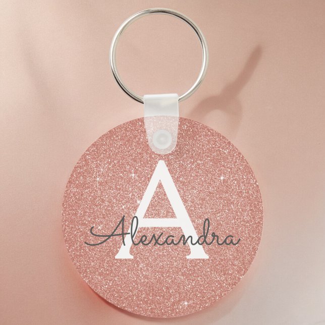 Porte-clés Pailleté et scintillant monogramme or rose (Créateur téléchargé)
