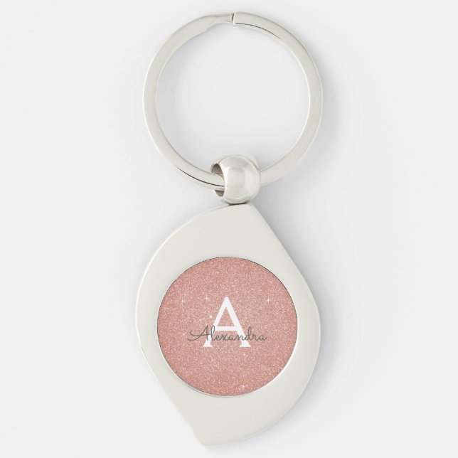 Porte-clés Pailleté et scintillant monogramme or rose (Devant)