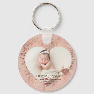 Porte-clés Pailleté Rose Gold Statistiques de Naissance Photo