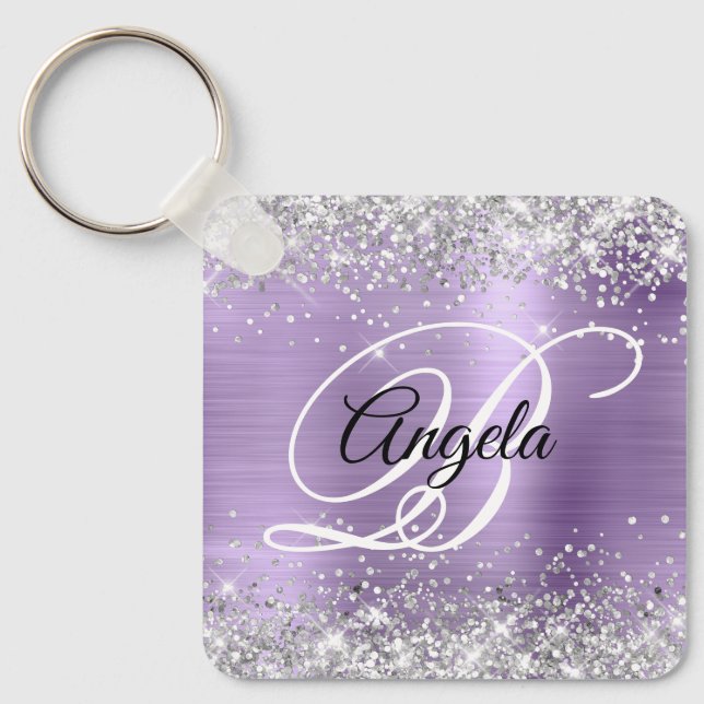 Porte-clés Paillettes Argentées Monogramme Fantaisie en Feuil (Recto)