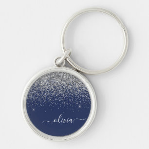 Porte-clés Paillettes de monogramme fille bleu marine argenté