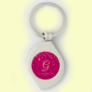 Porte-clés Paillettes dorées & Monogramme Nom en écriture bla