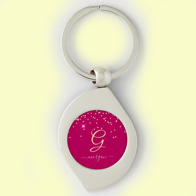 Porte-clés Paillettes dorées & Monogramme Nom en écriture bla (Créateur téléchargé)