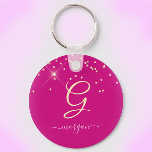 Porte-clés Paillettes dorées & Monogramme Nom en écriture bla