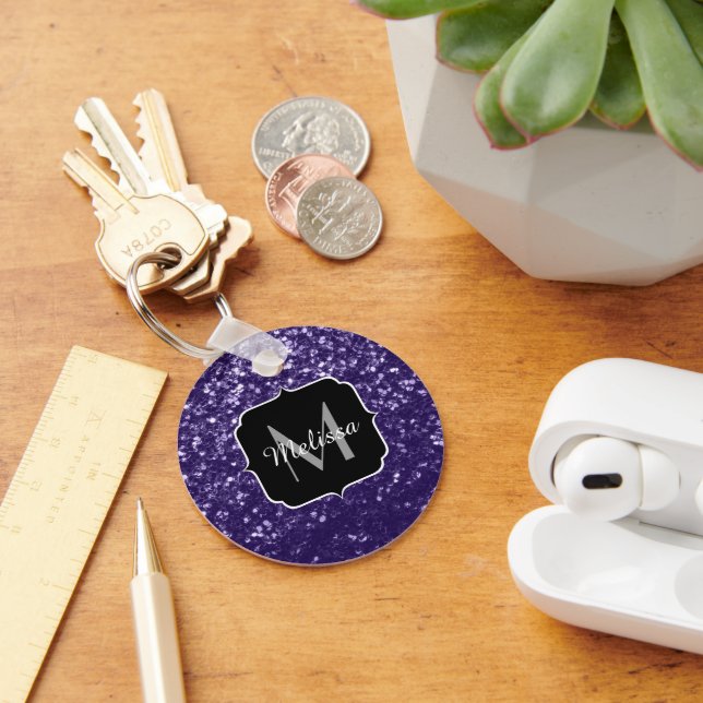 Porte-clés Paillettes violet ultra foncé en glitter Monogramm (Bureau)