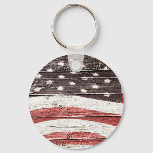 Porte-clés Painted American Flag on Rustic Wood Texture