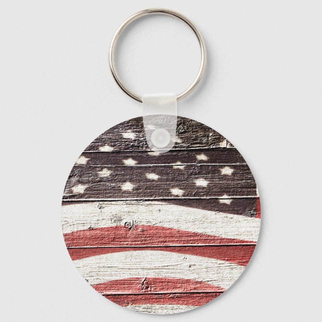 Porte-clés Painted American Flag on Rustic Wood Texture (Recto)
