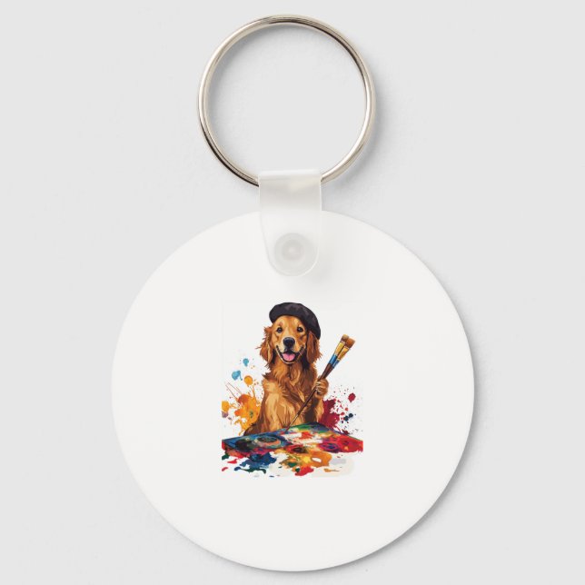 Porte-clés Painter Pup � Chien Artistique avec Easel (Recto)