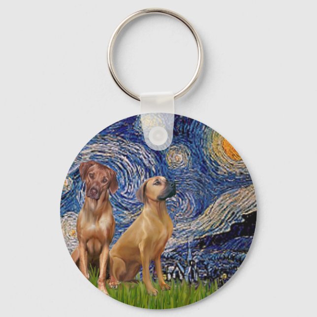 Porte-clés Paire de Ridgeback Rhodésien - Nuit Étoilée (Recto)