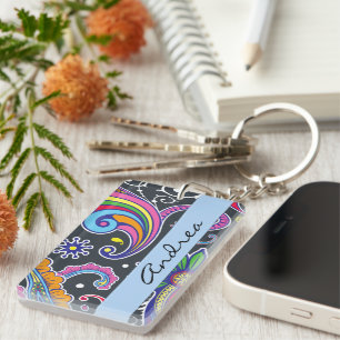 Porte-clés Paisley colorée, Motif Paisley, Votre Nom