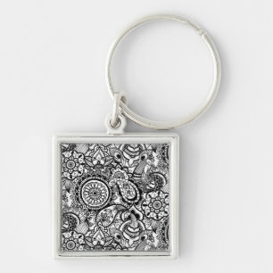 Porte-clés Paisley floral noir