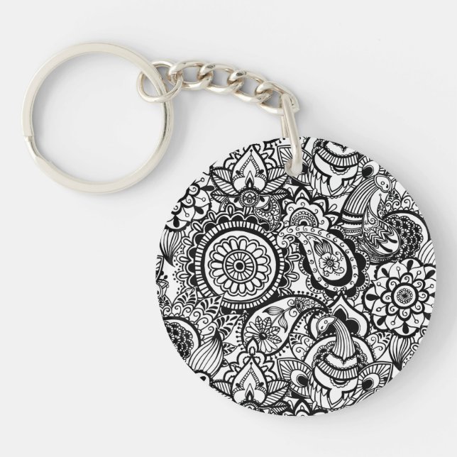 Porte-clés Paisley floral noir (Devant)