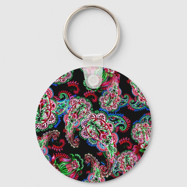 Porte-clés Paisley Floral Pattern, Ethnic Arrière - plan. (Recto)