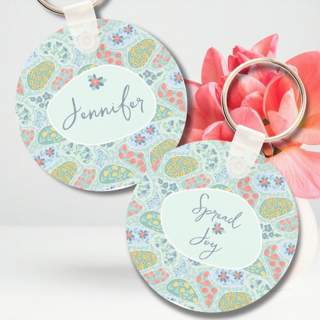 Porte-clés Paisley nom personnalisé | Conception R (Personalized Paisley Keychain with Name | Spread Joy Message | Custom Gift)