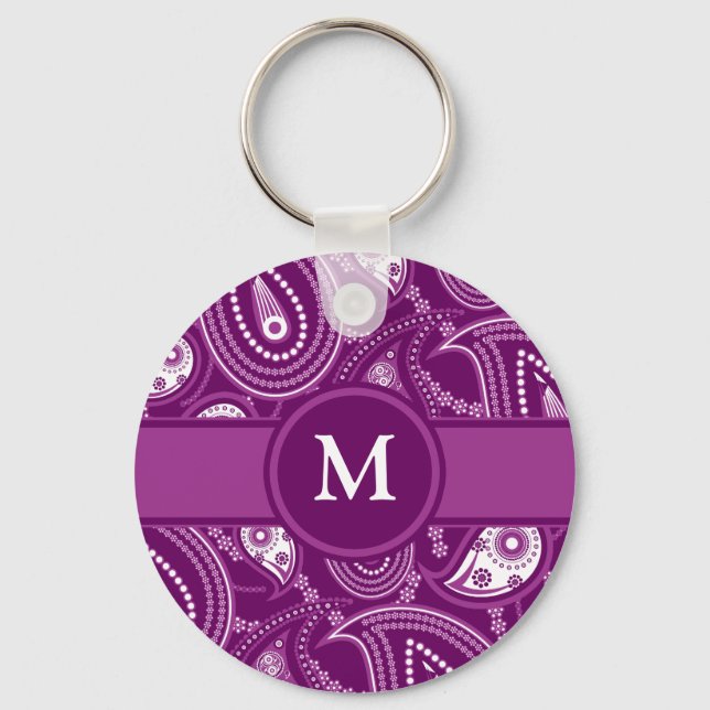 Porte-clés Paisley violet et blanc (Recto)