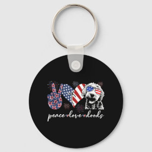 Porte-clés Paix Amour Doods Goldendoodle Drapeau Usa Doodle 4