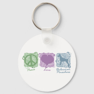 Porte-clés Paix, amour, et Pinschers en pastel de dobermann