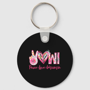 Porte-clés Paix Amour Wisconsin Floral Vintage Wisconsin