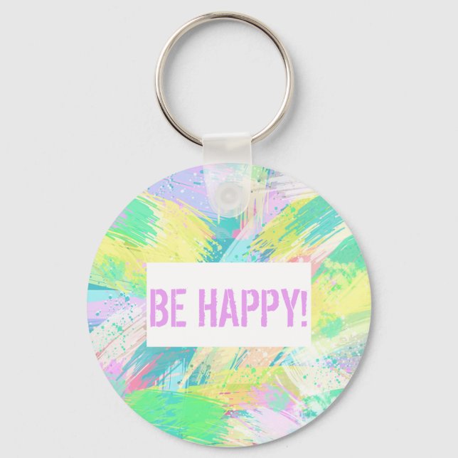Porte-clés Pale Pastel Art Abstrait Be Happy (Recto)