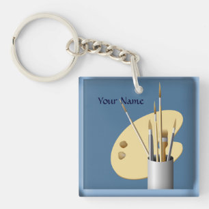 Porte-clés Palette d'artiste et pinceaux Porte - clé bleu