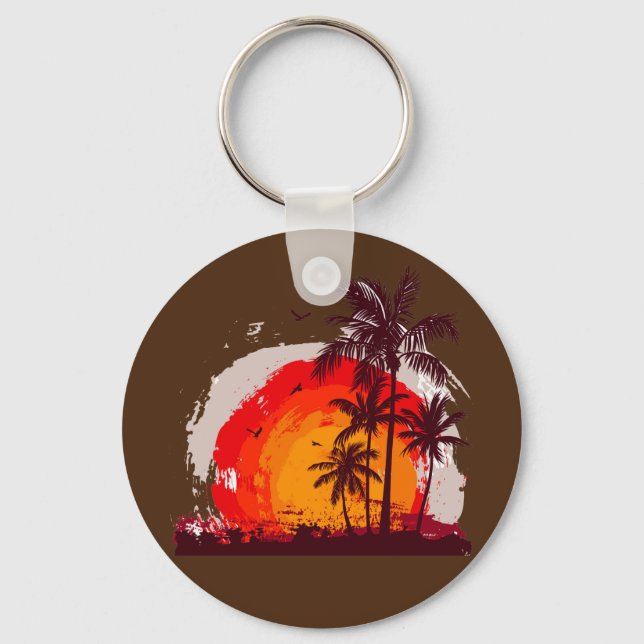 Porte-clés palmier coco au coucher du soleil (Recto)