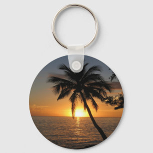 Porte-clés Palmier de coco couché de soleil Fidji paix et joi