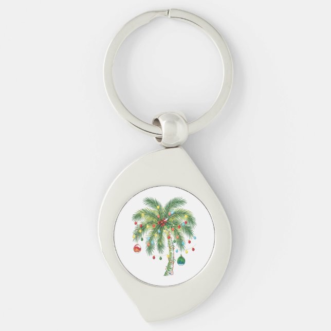 Porte-clés Palmier de Noël tropical avec lumières et ornam (Devant)