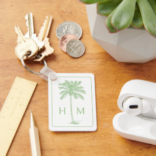 Porte-clés Palmier de palmier vert et blanc Monogramme