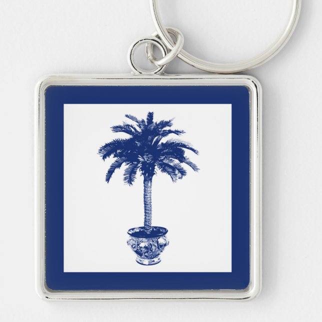Porte-clés Palmier pointillé - bleu marine et blanc (Devant)